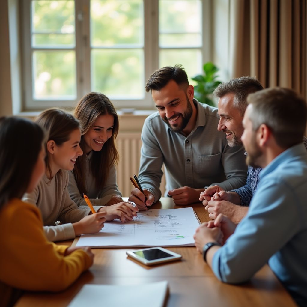 Familia disfrutando de ingresos pasivos generados por inversiones